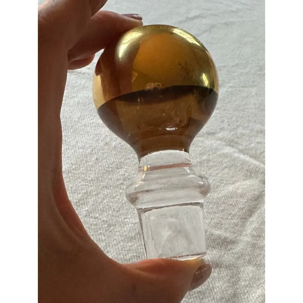 Vintage Ball Art Glass Decanter Stopper gold plated Mid-Century Modern